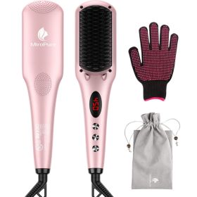 Enhanced Hair Straightener Heat Brush by MiroPure, 2-in-1 Ceramic Ionic Straightening Brush, Hot Comb with Anti-Scald Feature
